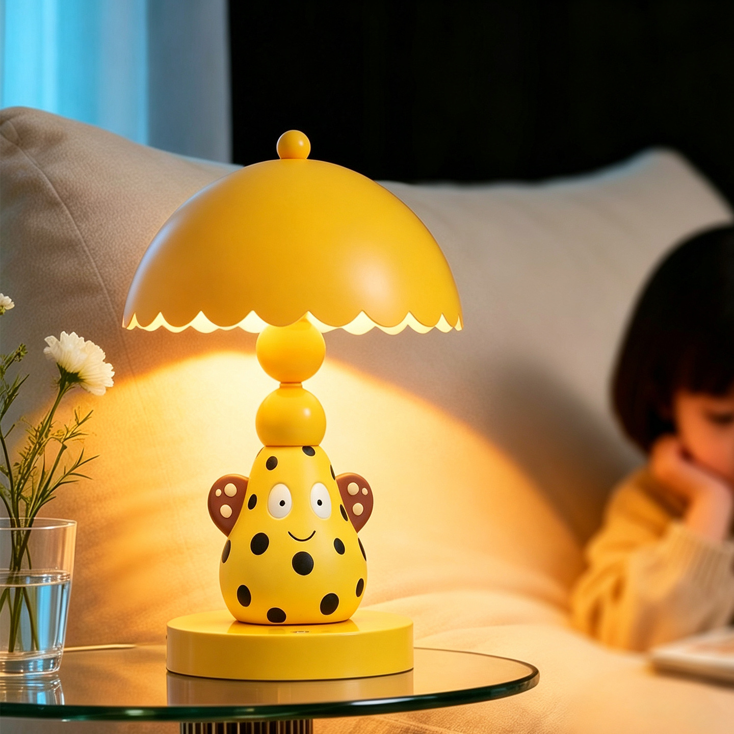 Colorful bulb table lamp with polka dot pattern