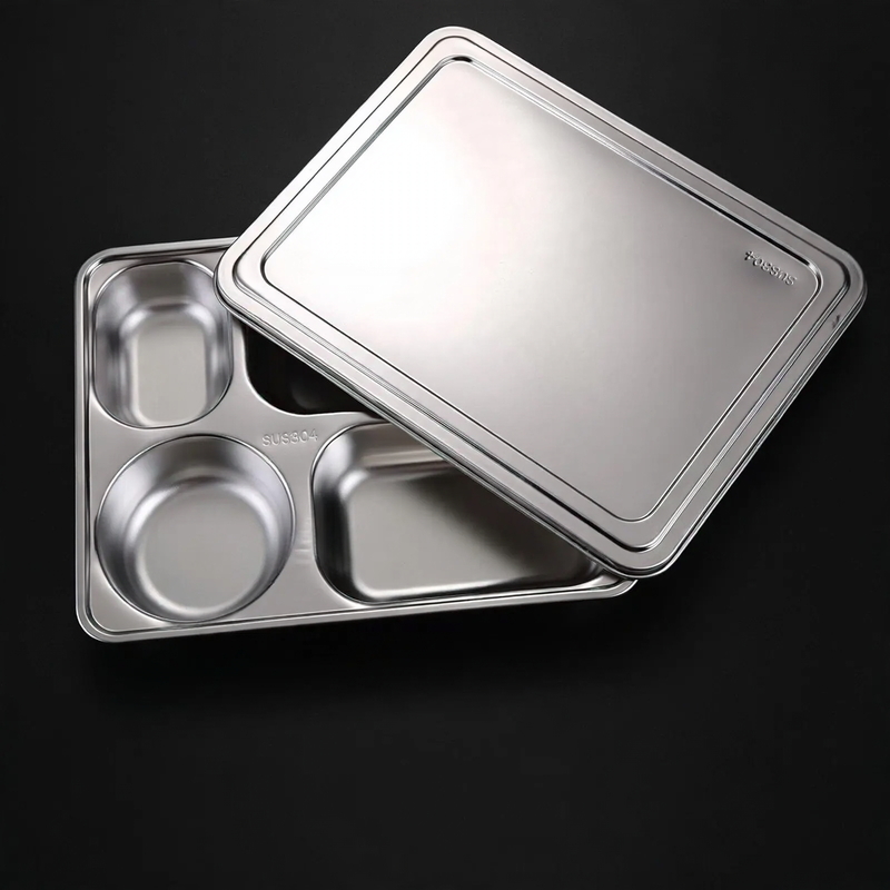 Stainless steel tray with compartments, square