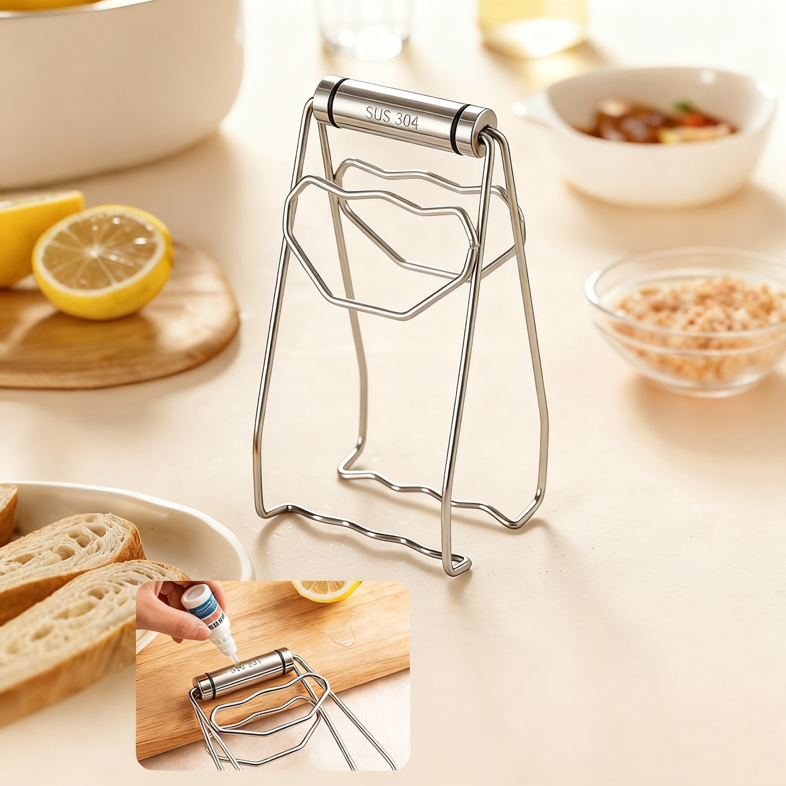Stainless steel bowl tongs with heat protection