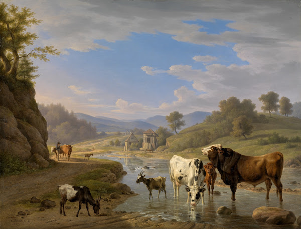 Blick auf Geroldsau bei Baden Baden mit Tierstaffage 1827