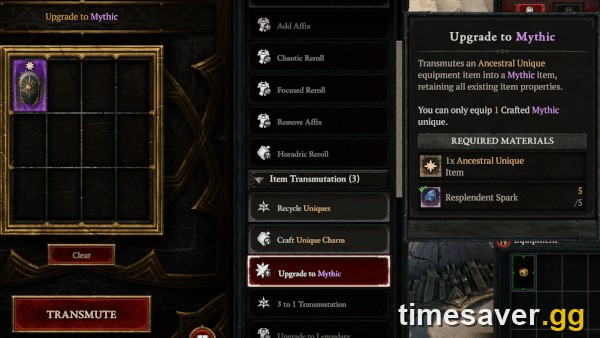 Diablo 4 Horadric Cube Item Transmutation crafting interface in Season 15