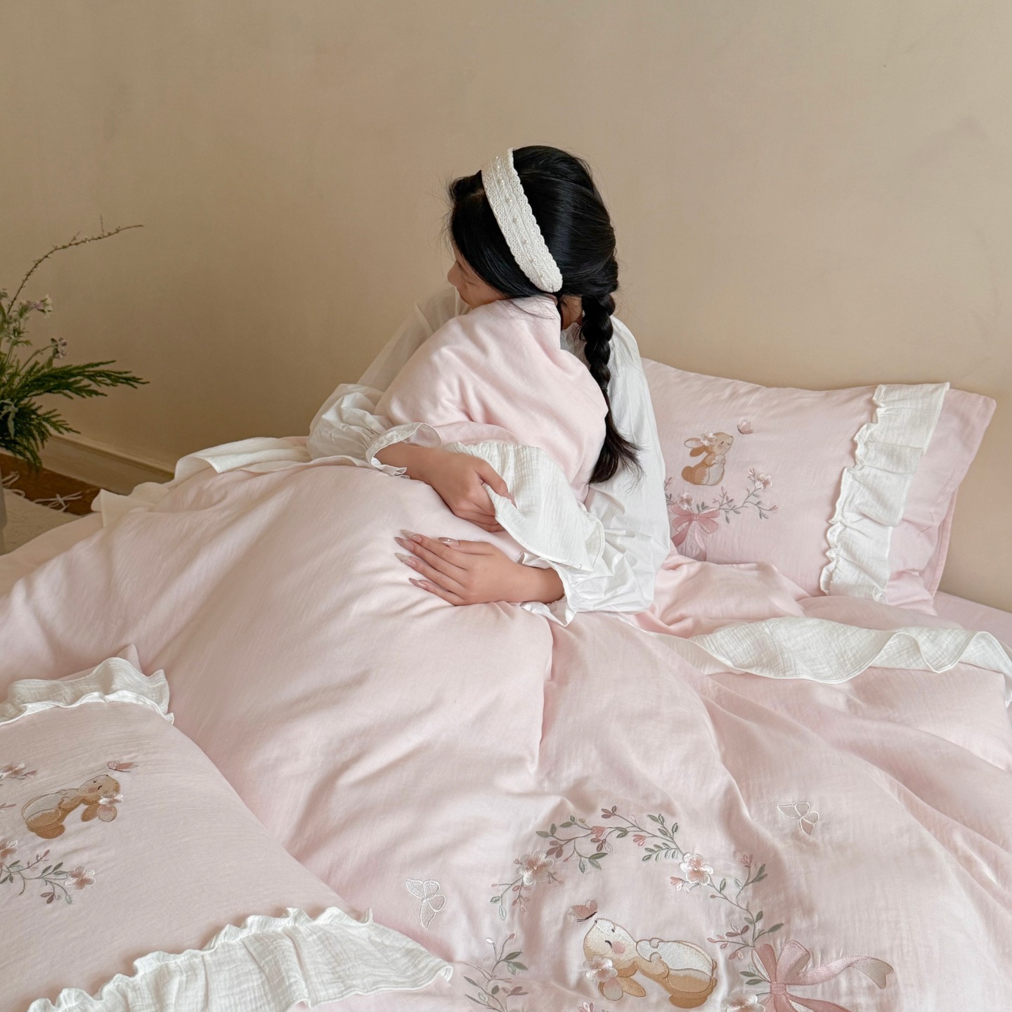 Cotton bedding set, double gauze with embroidery