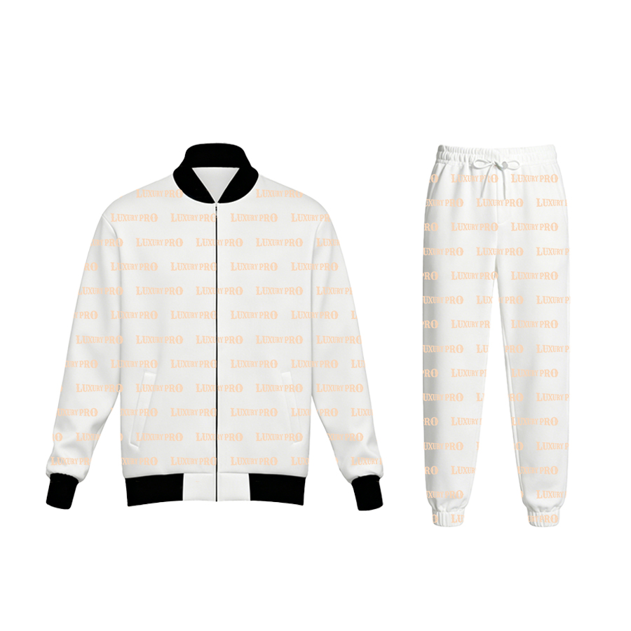AOP Lightweight Bomber Jacket With Placket Without Sleeve Pocket And Standard Version Sweatpants Two Piece Set