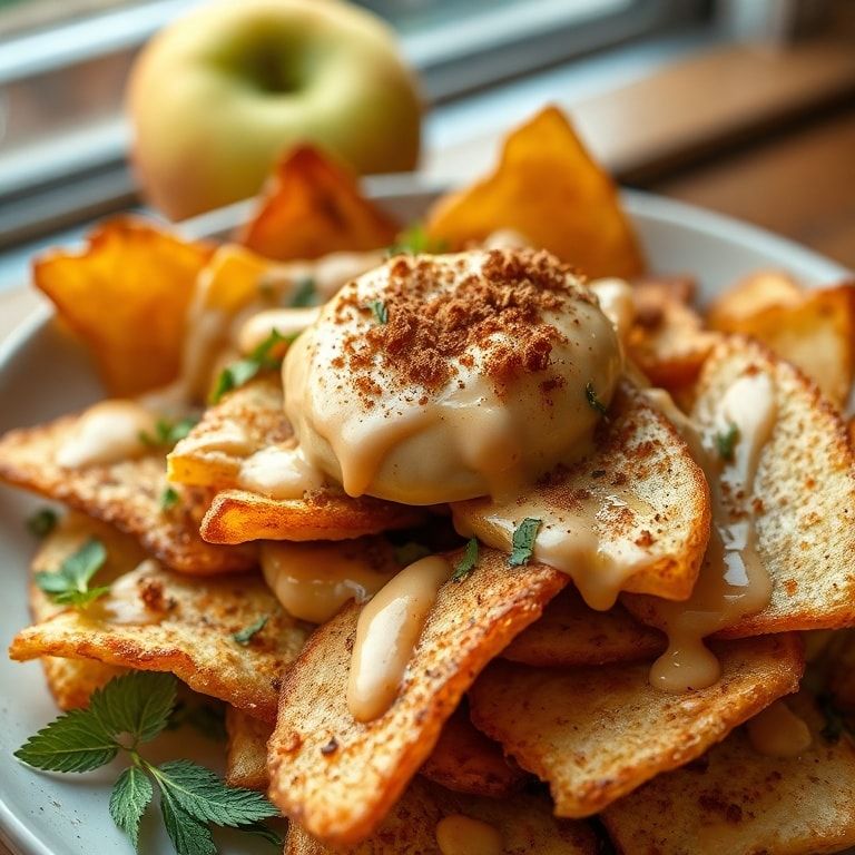 Crispy Apple Nachos with Cinnamon and Tahini Drizzle – Easy Homemade Snack