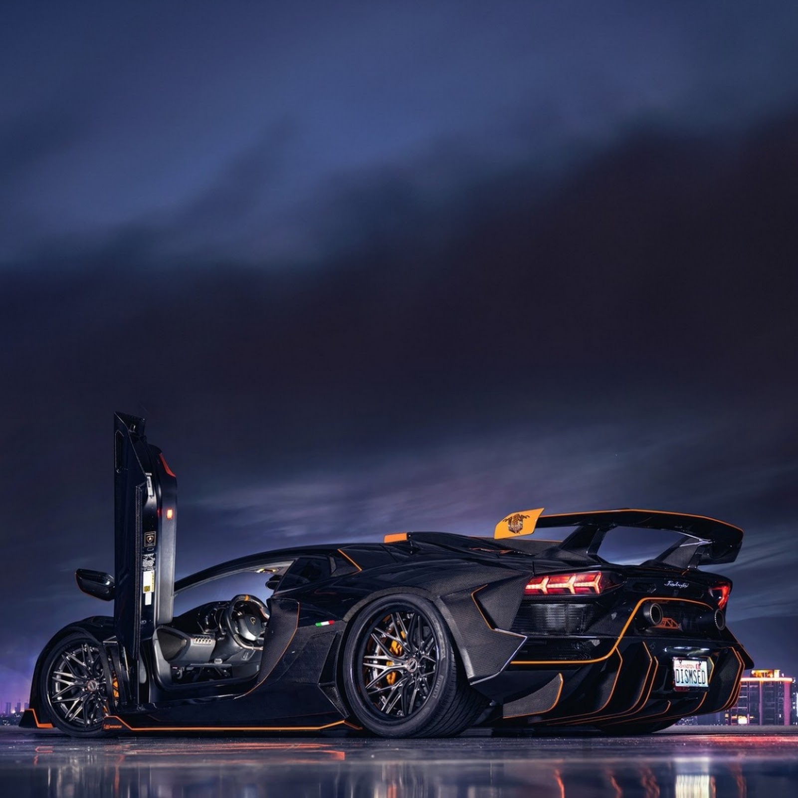 Download Black Lamborghini Aventador at Night iPhone