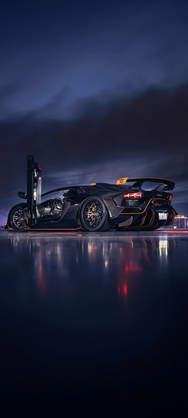Black Lamborghini Aventador at Night - Automotive Photography iPhone Wallpaper (1032x2293)