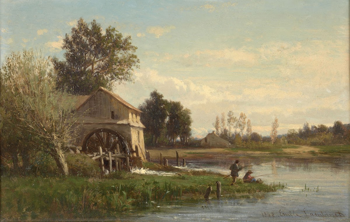 Pêcheurs devant un moulin 1864