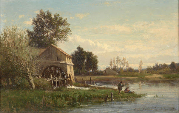 Pêcheurs devant un moulin 1864