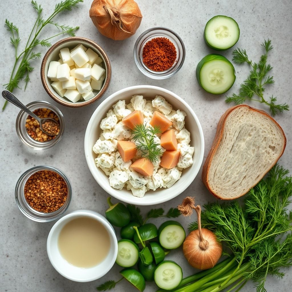 Ingredients for Easy Sardine Cottage Cheese Bowl with Cucumber and Dill (5-Minute Protein Lunch)