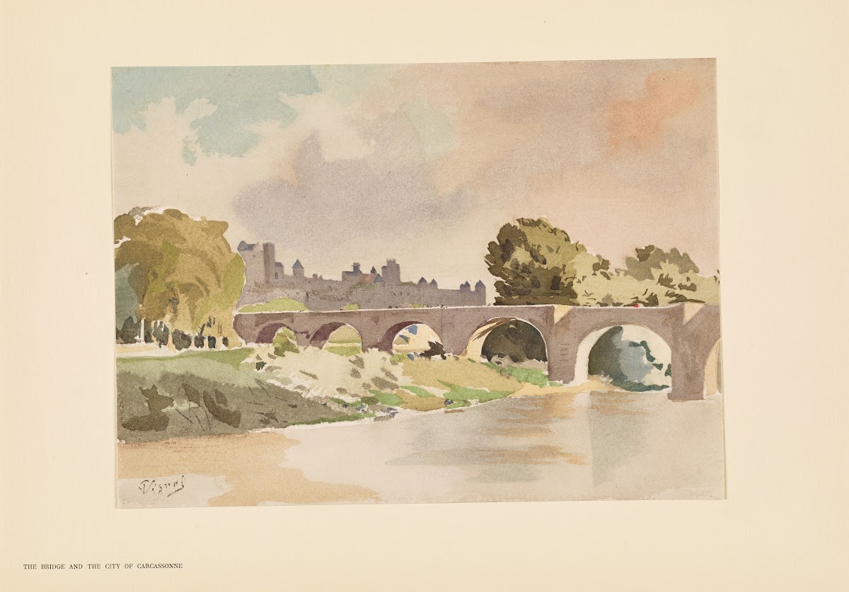 The old bridge at Carcassonne and the walls of the City 1925