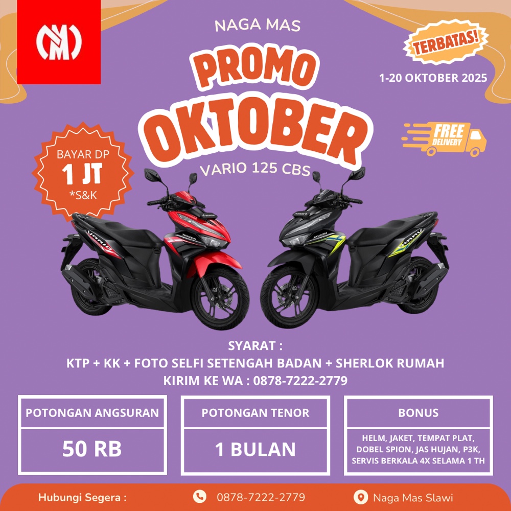BROSUR PROMO MOTOR HONDA VARIO 125 BULAN OKTOBER 2025 AREA SLAWI TEGAL BREBES BUMIAYU