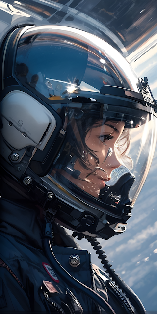 Futuristic Anime Pilot Portrait in High-Altitude Helmet
