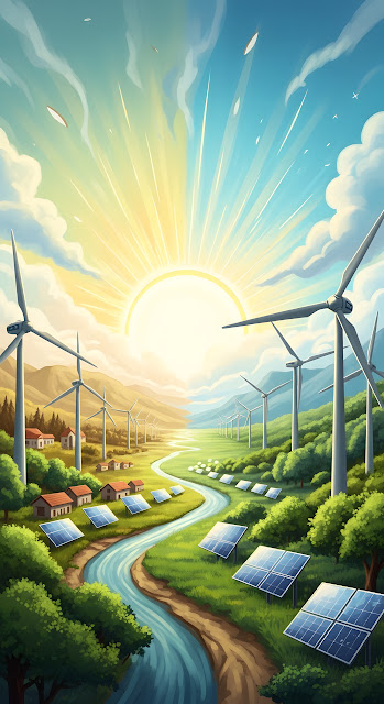 Sustainable Energy Valley with Solar Panels and Wind Turbines - Free mobile Wallpaper