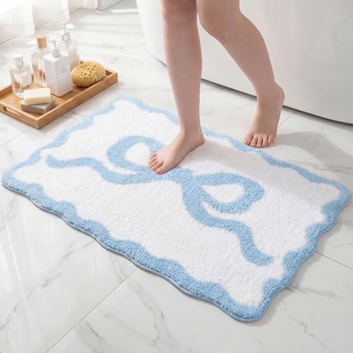 Bath mat with bow pattern, synthetic fiber