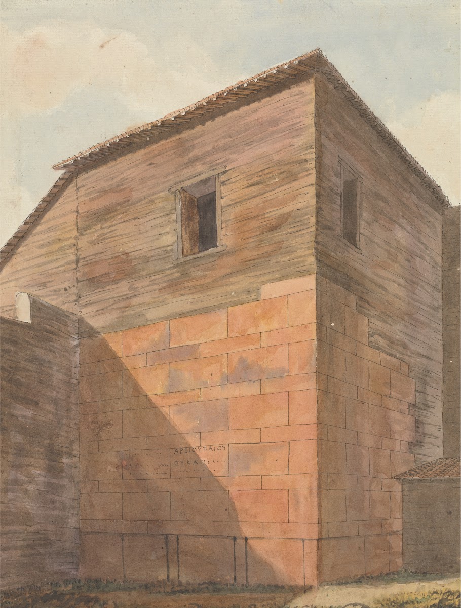 Corner of Stone and Wood Building with Inscription on Wall ca 1785