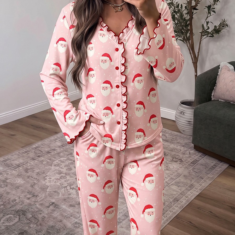Women's loungewear, long-sleeved, with Santa print