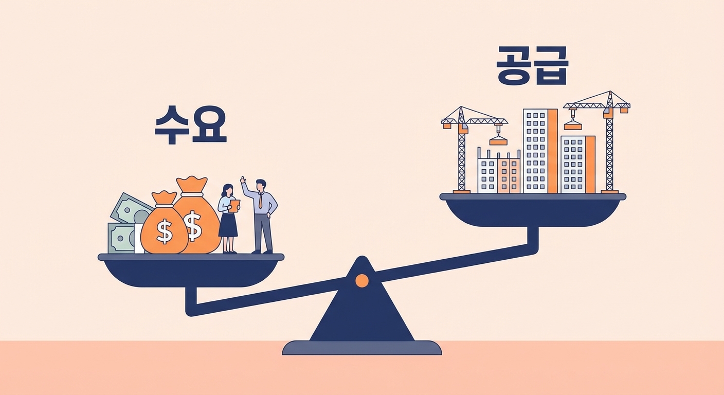 수요와 공급의 균형을 나타내는 저울 일러스트