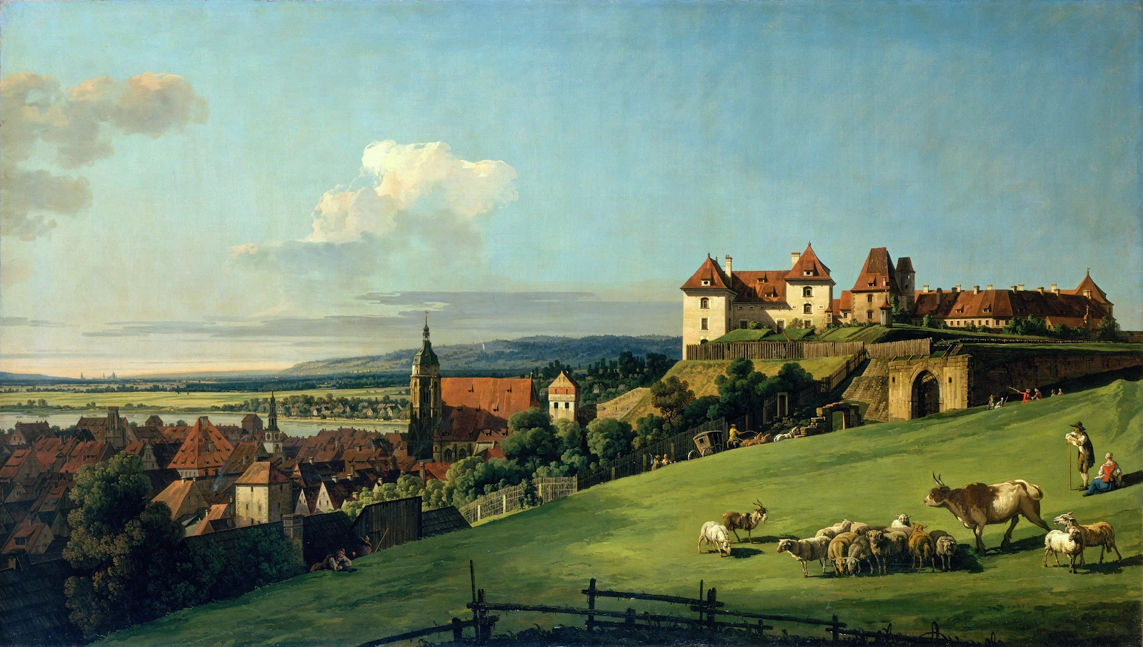 View of Pirna Castle Landscape - Oil Painting 4K Wallpaper (4421x2500)