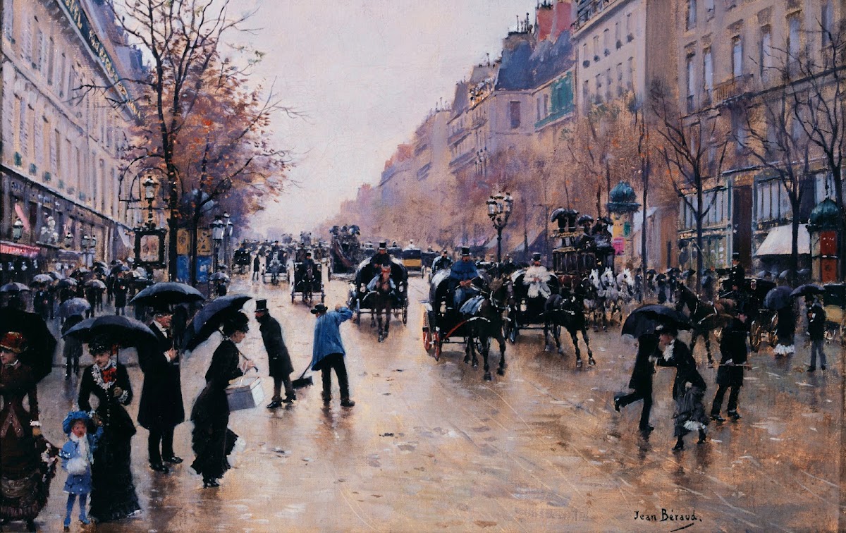 Le boulevard Poissonière sous la pluie 1880