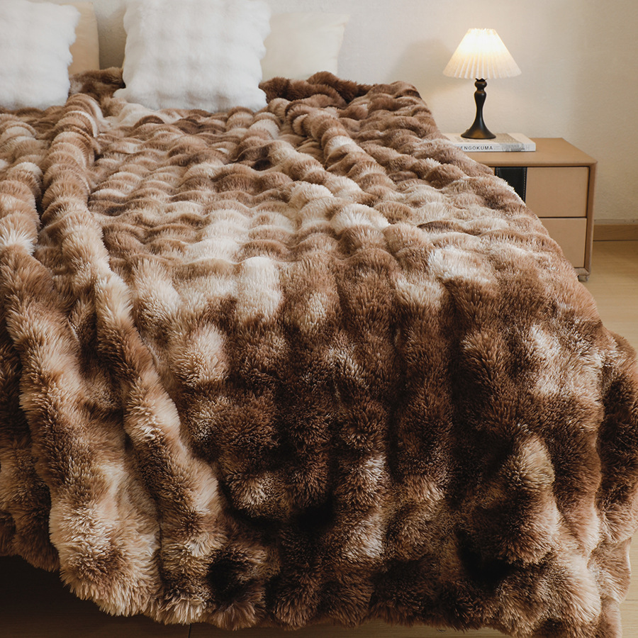 Double-layer Rabbit Fleece Wool Blanket, Polyester