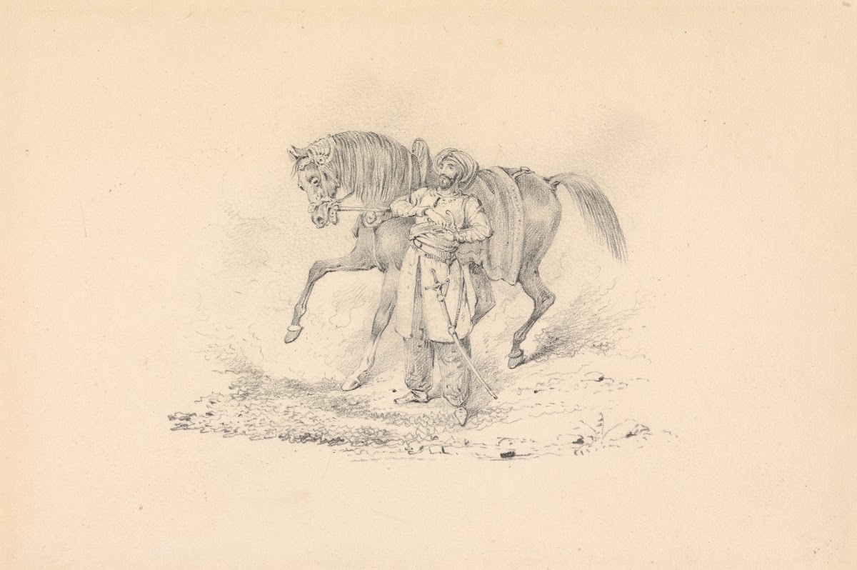 Turbaned Cavalryman Standing Beside a Horse