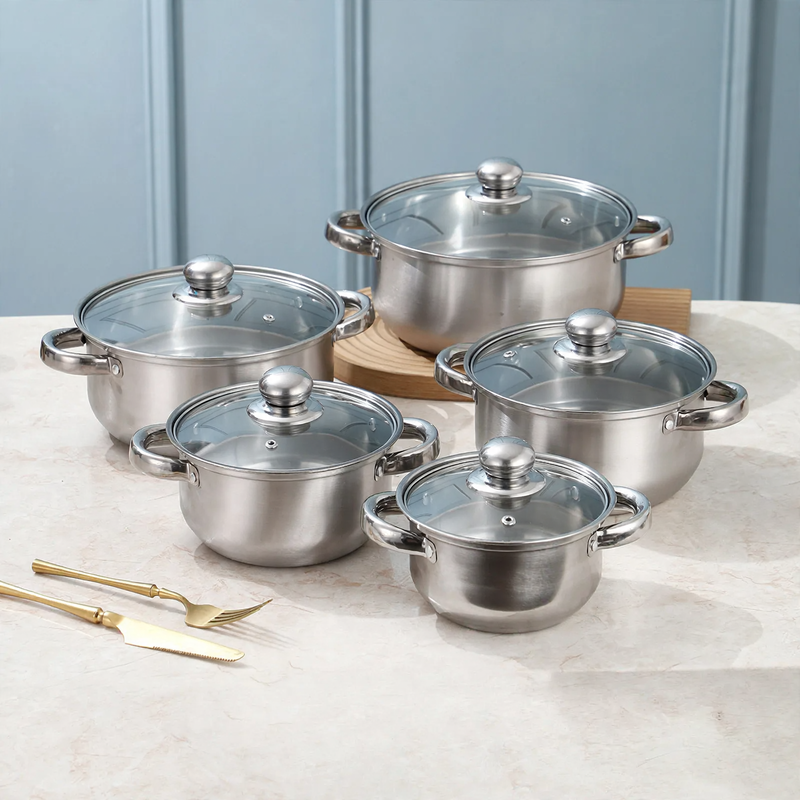 Stainless Steel Pot Set, 10-piece, with Glass Lids