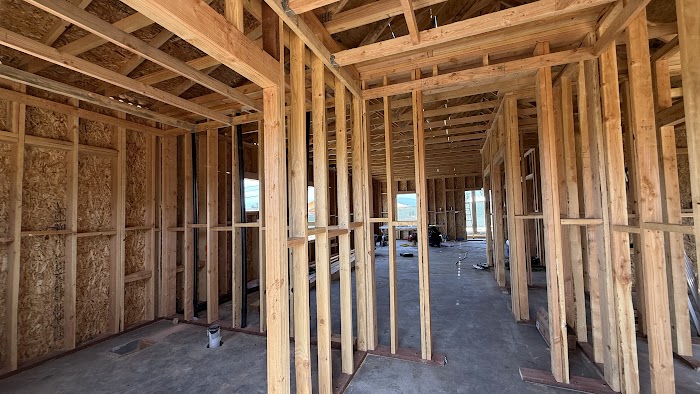 Interior framing inside an Altadena rebuild