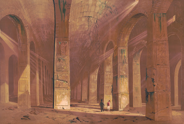 Men looking at ruins c1874