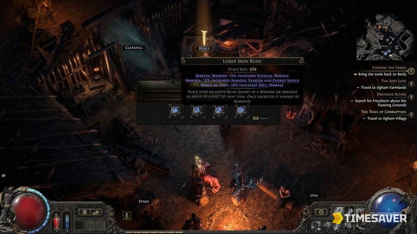 A rune reward and socketed gear in Path of Exile 2's Runes of Aldur league
