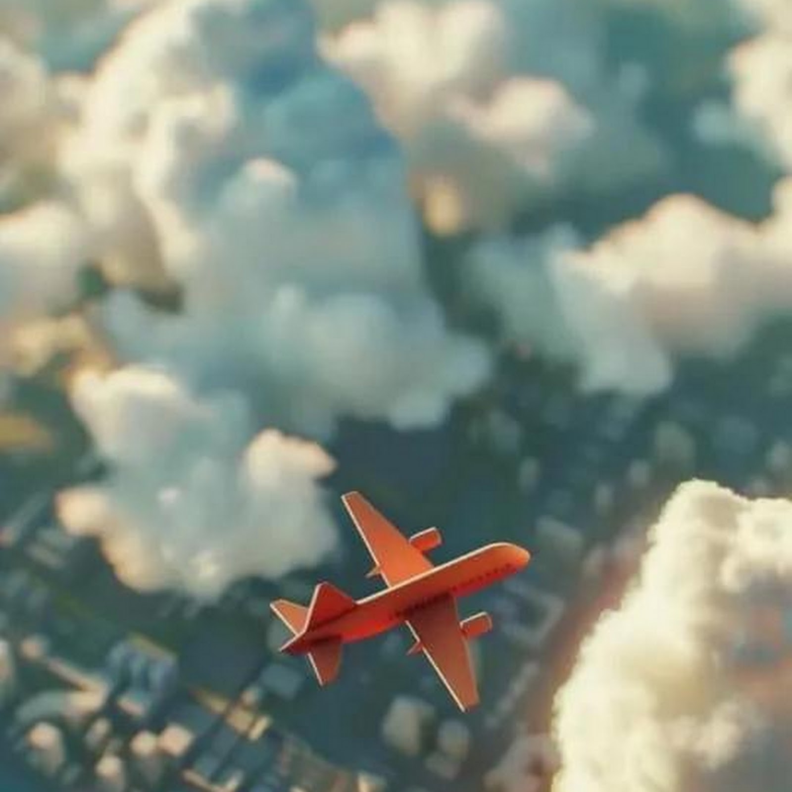 Download Orange Airplane Flying Through Clouds iPhone