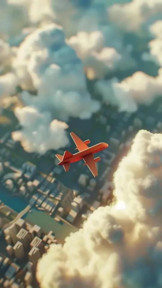 Orange Airplane Flying Through Clouds - Digital 3D Art iPhone Wallpaper (540x960)