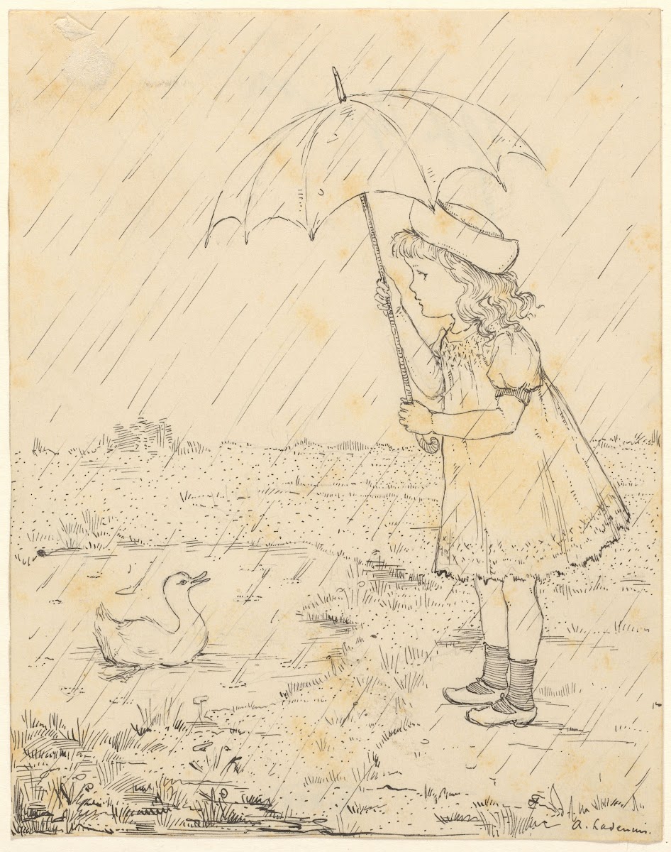 Meisje met paraplu in de regen