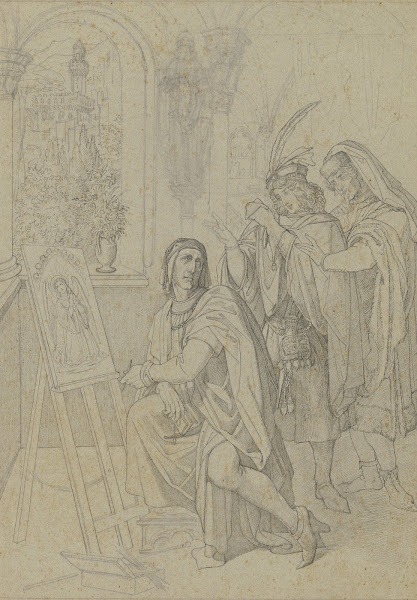 Giotto von zwei vornehmen Florentinern beim Malen bewundert