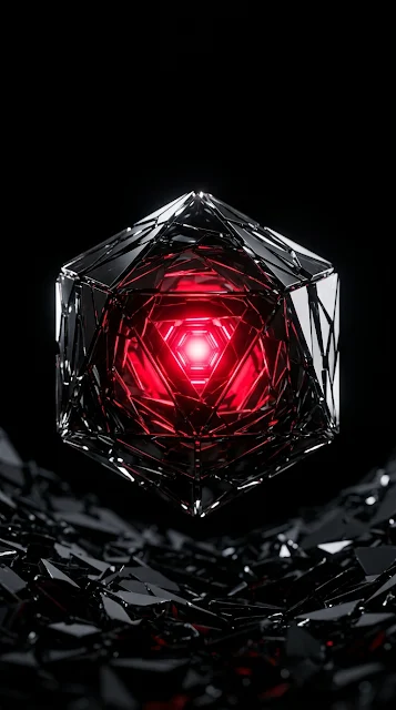 Abstract Shattered Obsidian Crystal Die Red LED Core Wallpaper