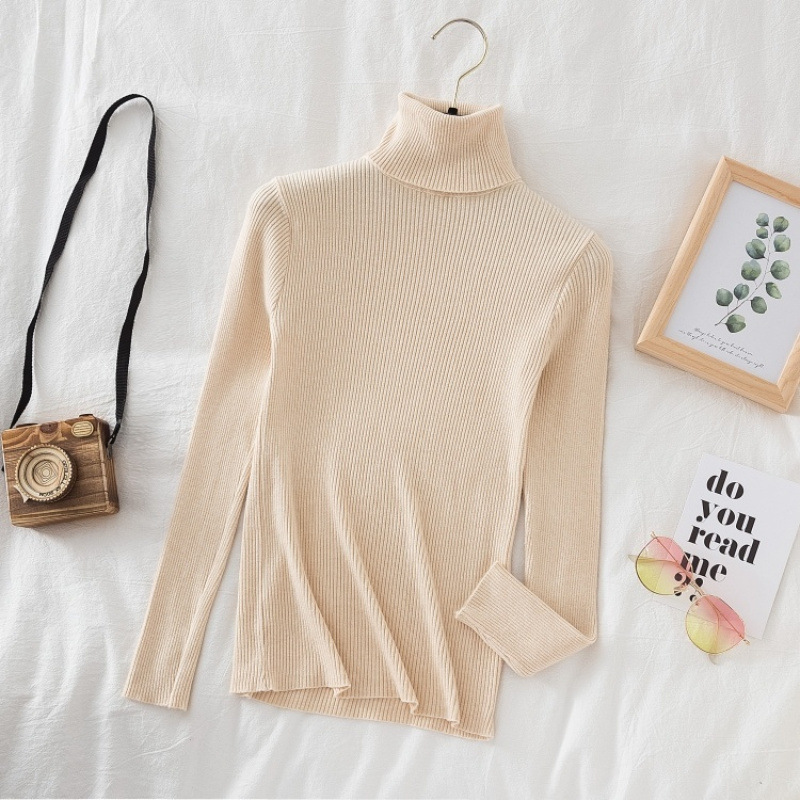 Women's knitted sweater, high-neck, slim fit