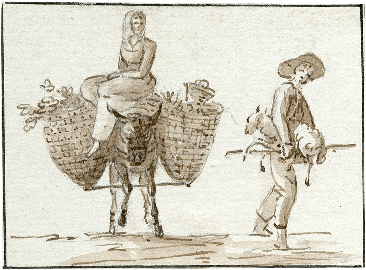 Vrouw op een ezel herder met schaap