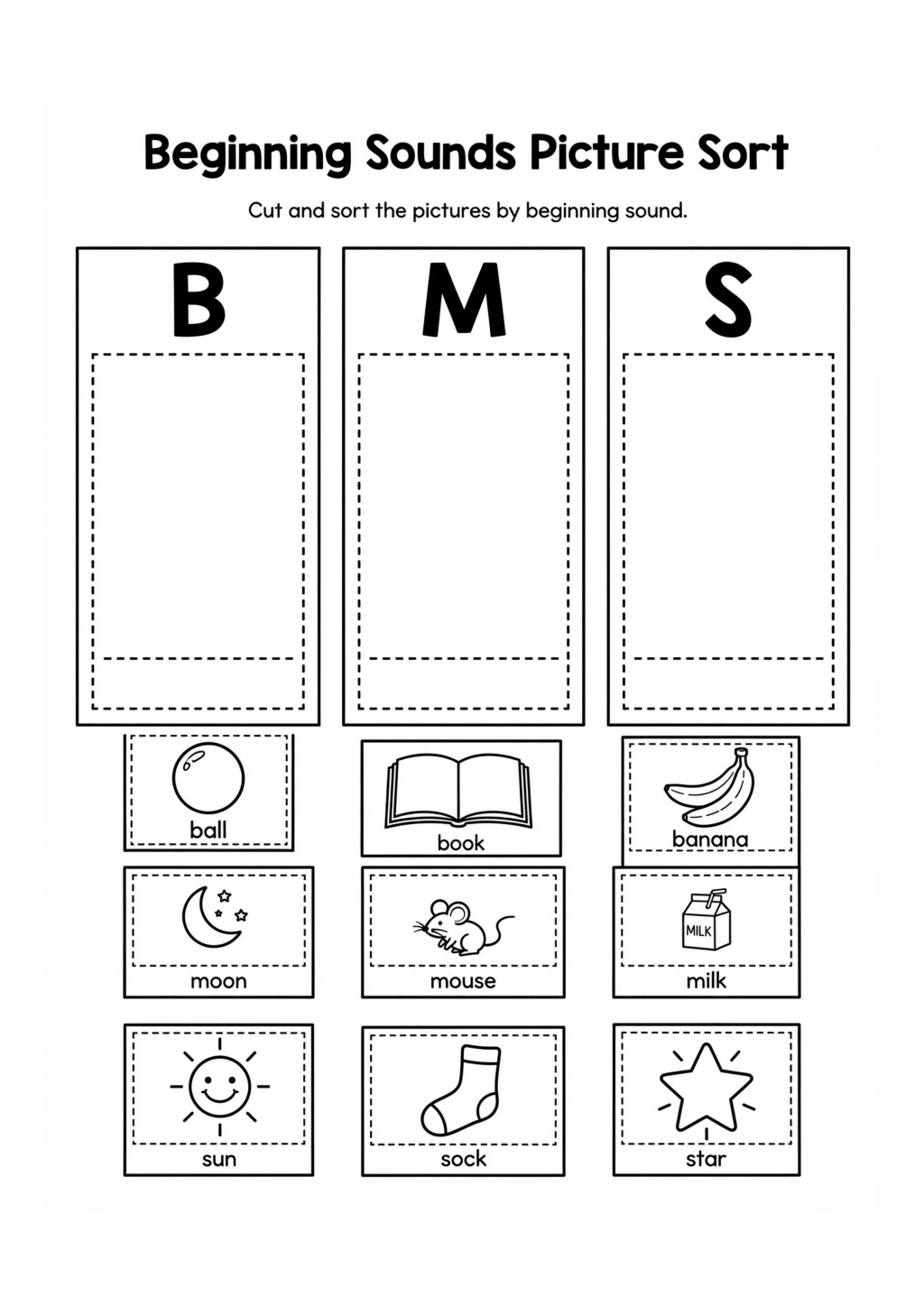 Beginning Sounds Picture Sort Worksheet
