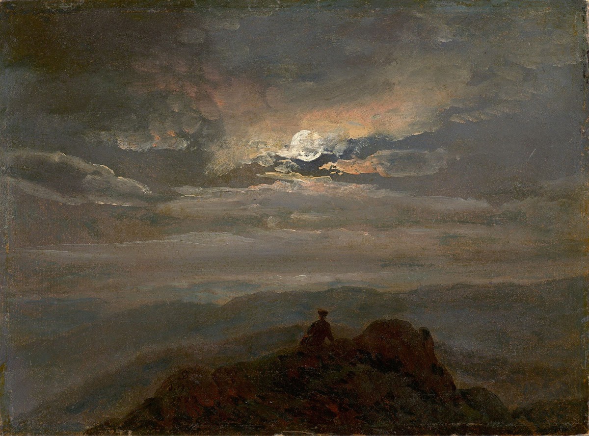 Wanderer on a Mountain Top Landscape in Moonlight 1823