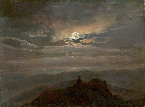 Wanderer on a Mountain Top Landscape in Moonlight 1823