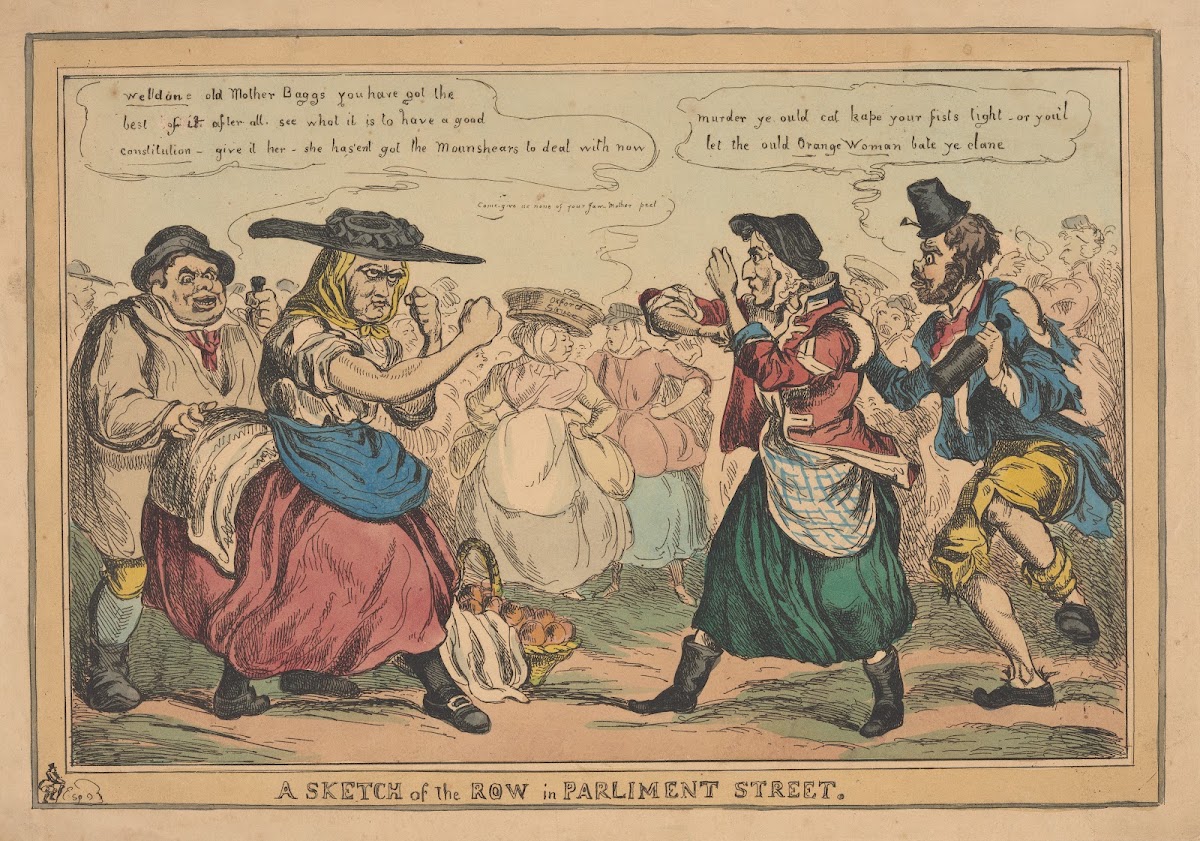 A sketch of the row in Parliament Street 1829