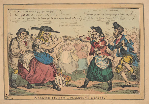 A sketch of the row in Parliament Street 1829