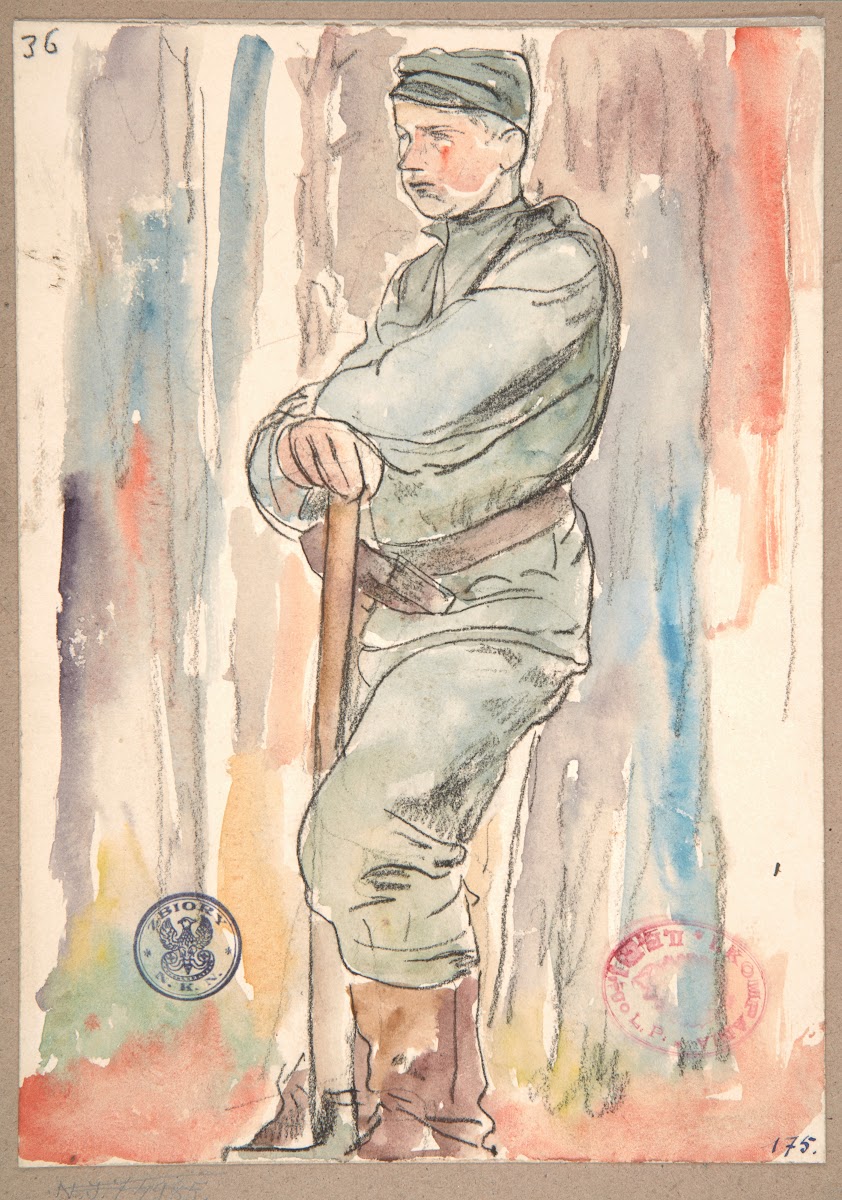 A soldier of the Polish Legions digging shooting ditches 1916