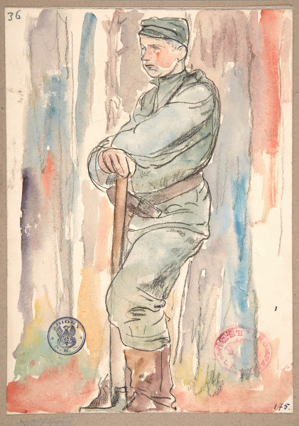 A soldier of the Polish Legions digging shooting ditches 1916