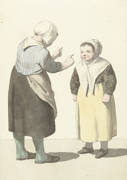 Twee tegenover elkaar staande meisjes 1700   1800