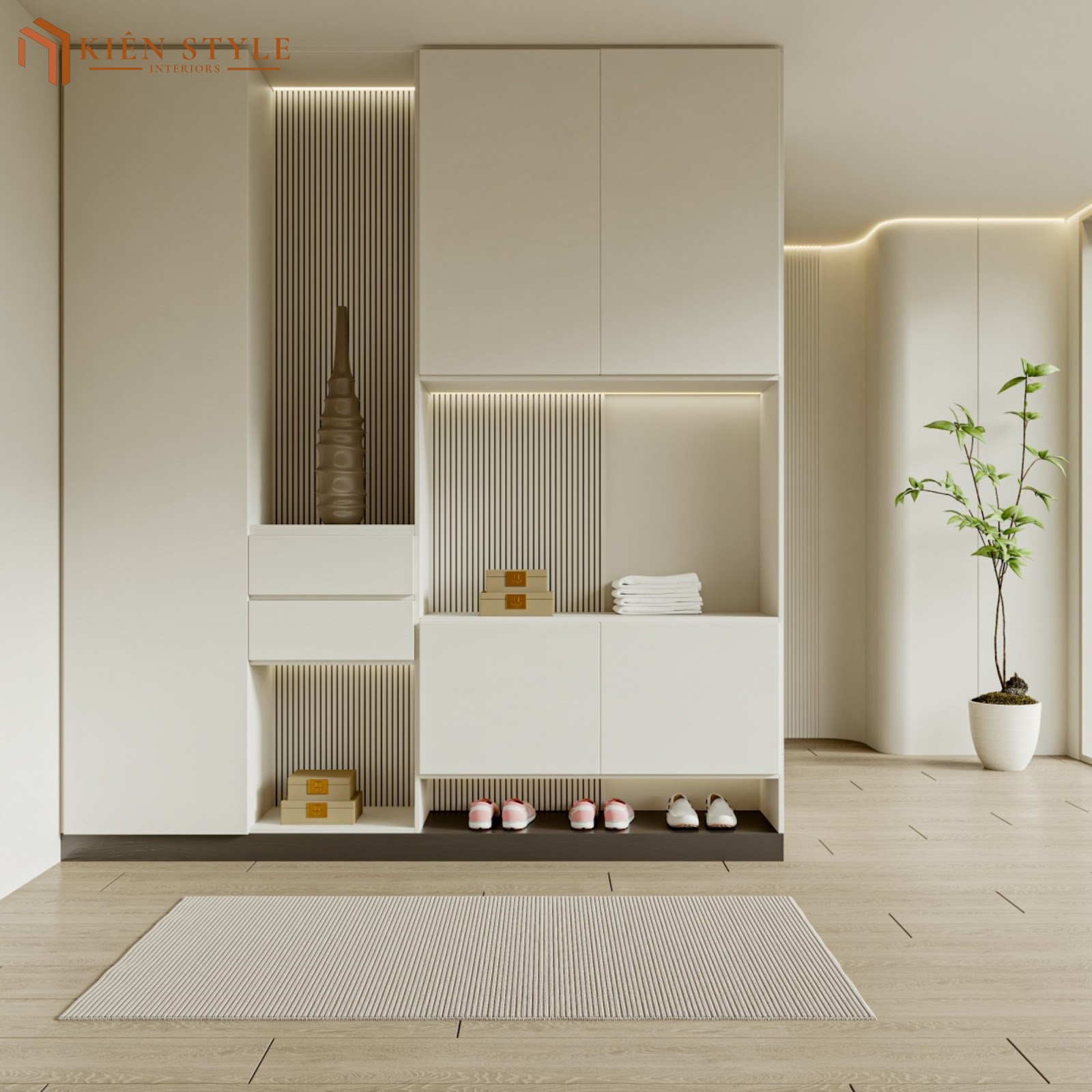 Mẫu tủ giày kết hợp tủ áo mới nhất 2024