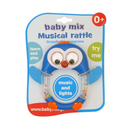 Погремушка пластиковая музыкальная Baby Mix Пингвин голубой