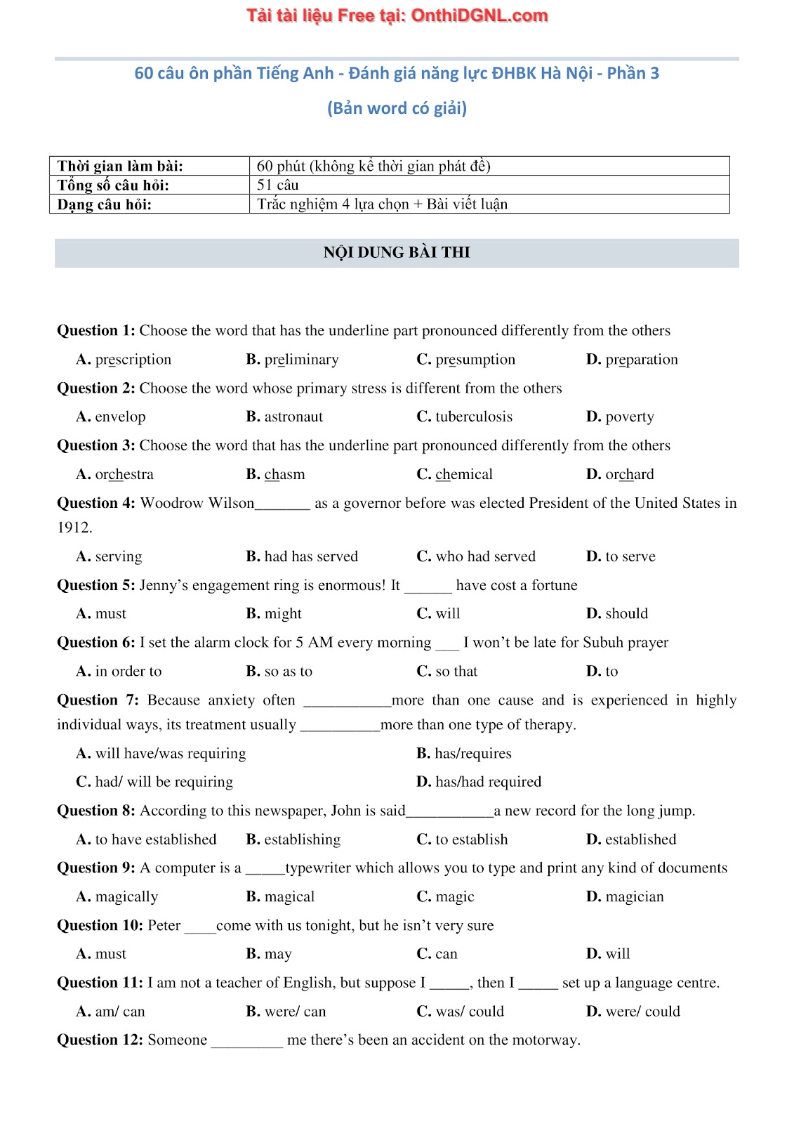 660 bài tập môn Tiếng Anh - Ôn thi ĐGNL ĐHBK Hà Nội Phần 3