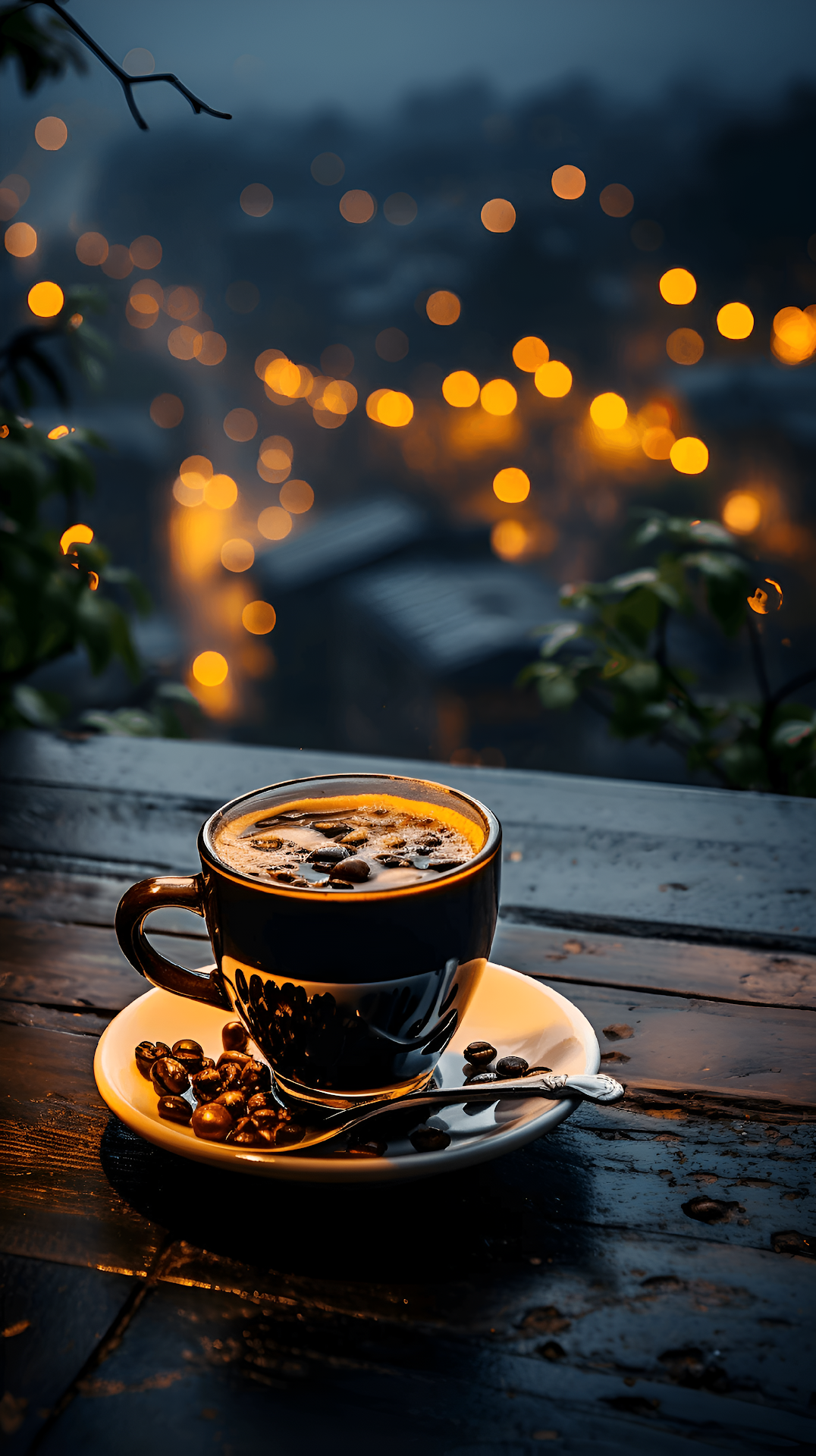 Steaming Coffee Cup with Golden Bokeh Lights - Free 4K mobile Wallpaper