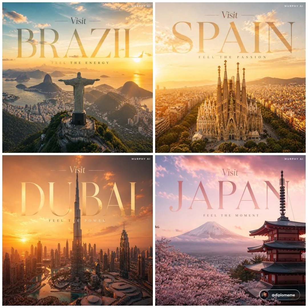 Cartel cinematográfico de turismo de lujo, España, vista icónica de la Sagrada Familia en Barcelona que se alza imponente sobre...