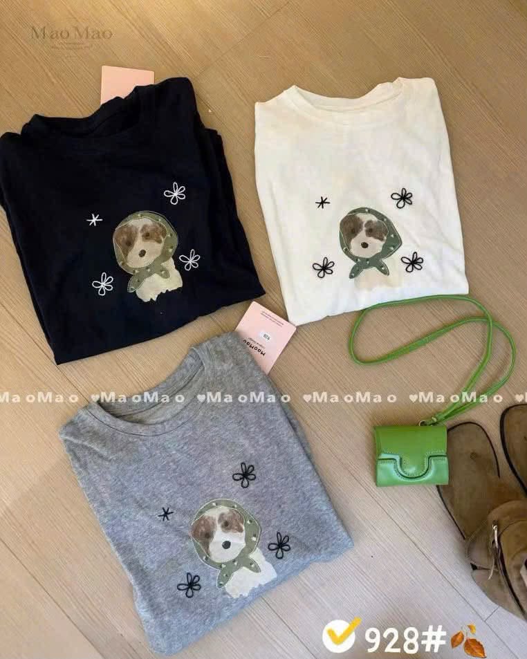 Áo thun dài tay in hình chú chó quàng khăn XONXEN SHOP 928